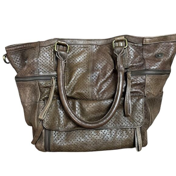 Day & Mood Olive Leather Hannah Small Shoulder Bag Tote Perforated Leather - Picture 1 of 16